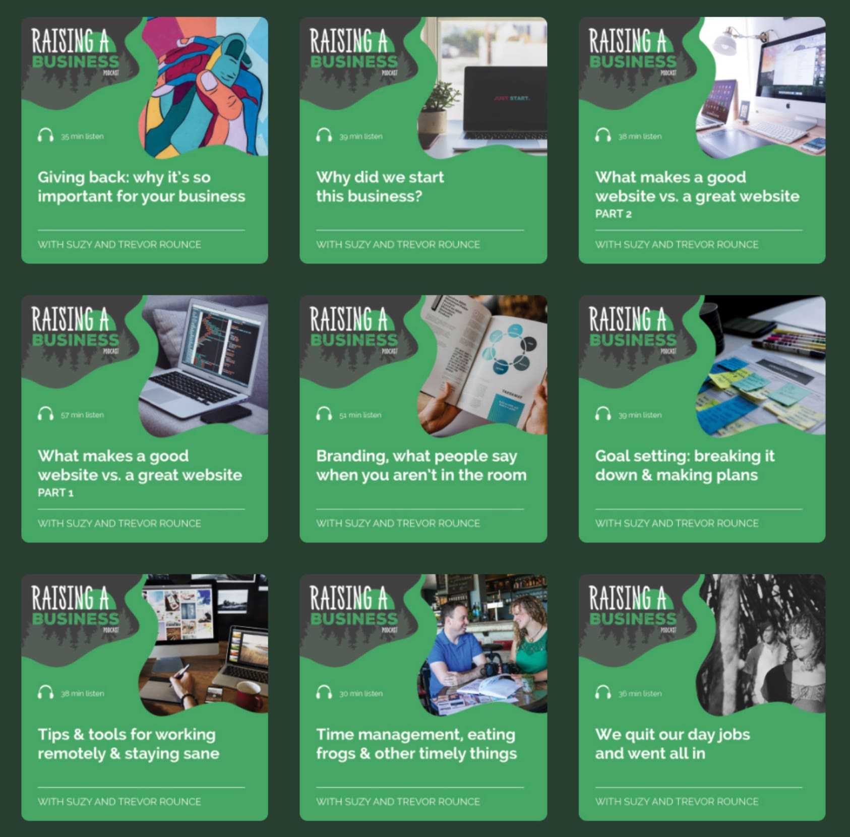 Raising a Business Podcast - Image of the raising a business podcast episodes.